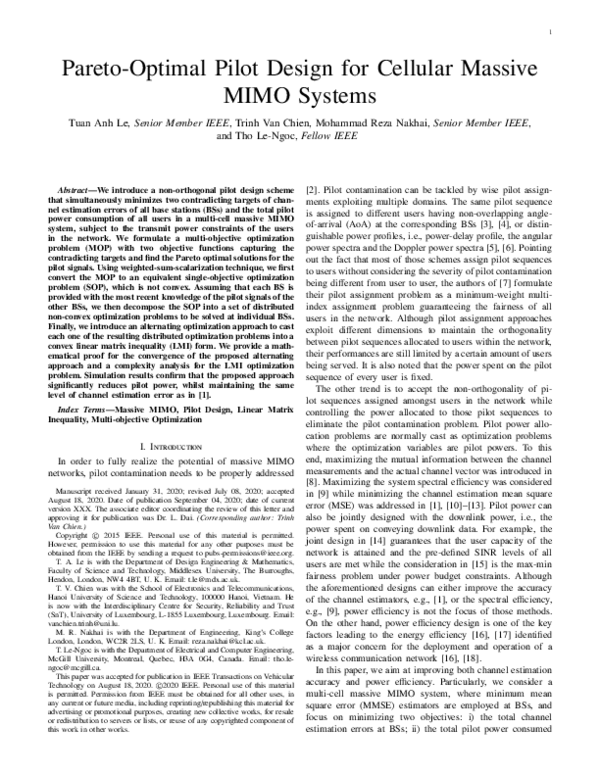 (PDF) Pareto-Optimal Pilot Design for Cellular Massive MIMO Systems