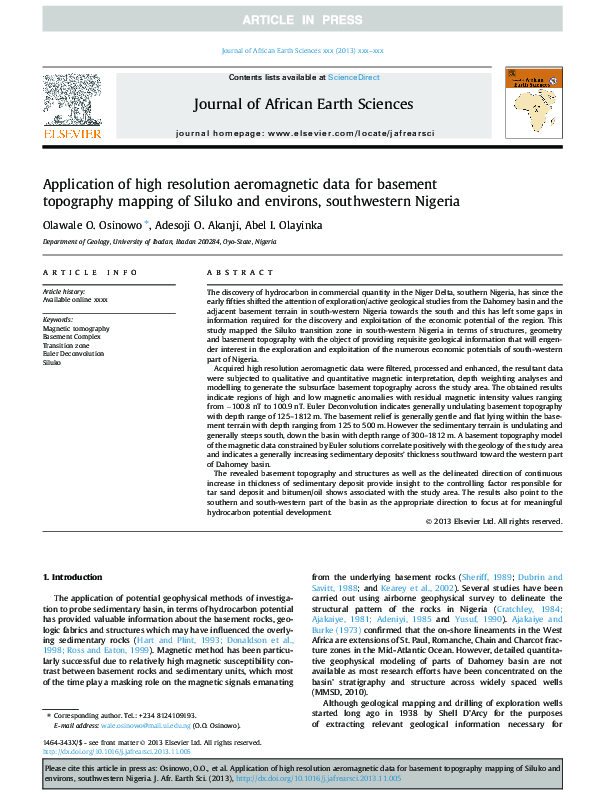 (PDF) Application of high resolution aeromagnetic data for basement ...