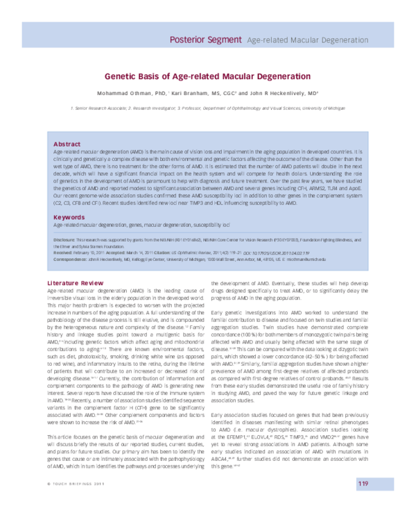 (PDF) Genetic Basis of Age-related Macular Degeneration