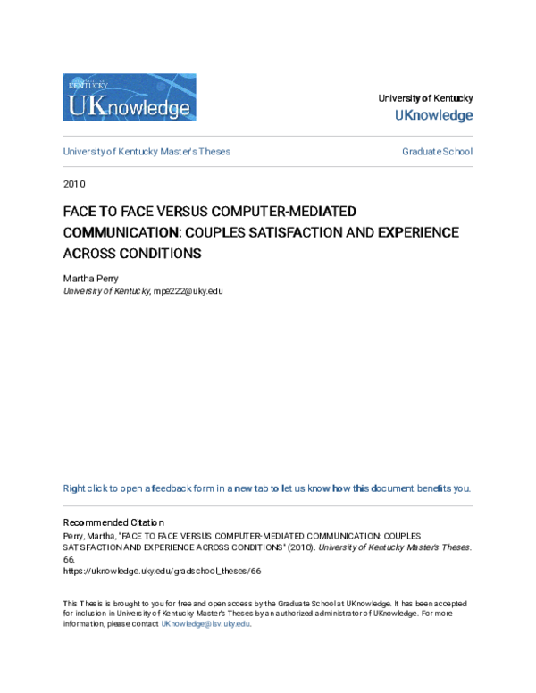 (PDF) UKnowledge FACE TO FACE VERSUS COMPUTER-MEDIATED COMMUNICATION ...