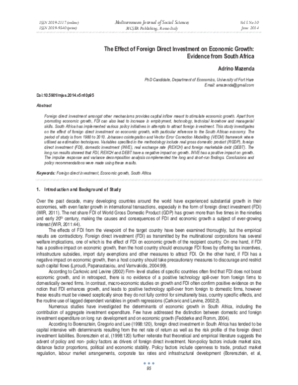 (PDF) The Effect of Foreign Direct Investment on Economic Growth ...
