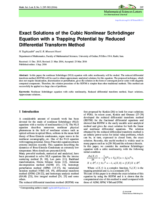 (PDF) Exact Solutions of the Cubic Nonlinear Schrodinger Equation with ...
