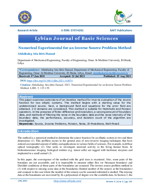 (PDF) Numerical Experimental for an Inverse Source Problem Method