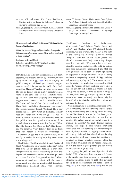 (PDF) Thatcher's Grandchildren? Politics and Childhood in the Twenty ...