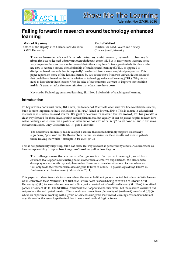 (PDF) Failing forward in research around technology enhanced learning
