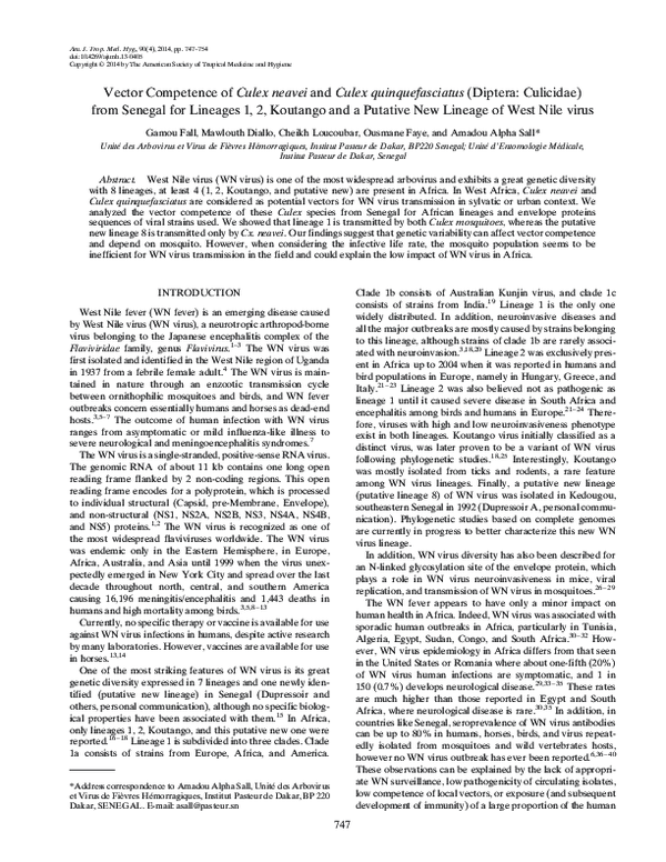 (PDF) Vector Competence of Culex neavei and Culex quinquefasciatus ...