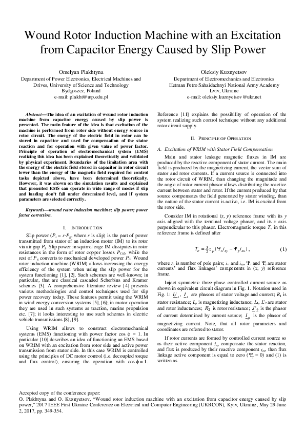 (PDF) Wound rotor induction machine with an excitation from capacitor ...