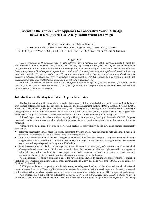 (PDF) Extending the Van der Veer Approach to Cooperative Work: A Bridge ...