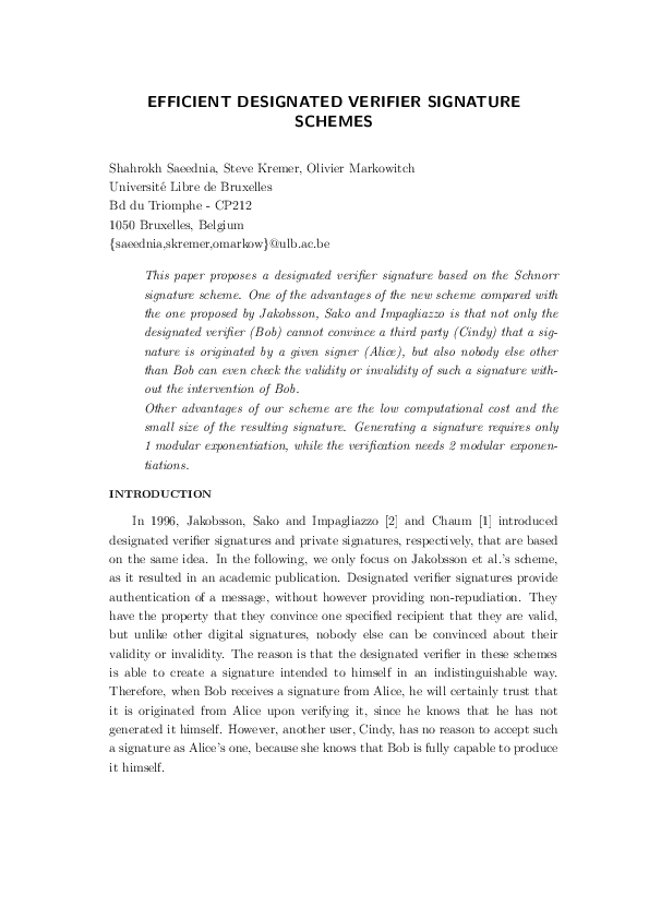 (PDF) Efficient designated verifier signature schemes