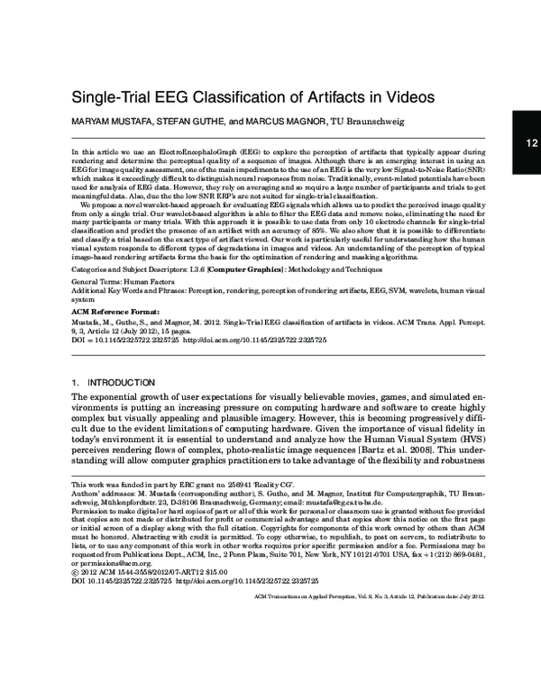 (PDF) Single-trial EEG classification of artifacts in videos