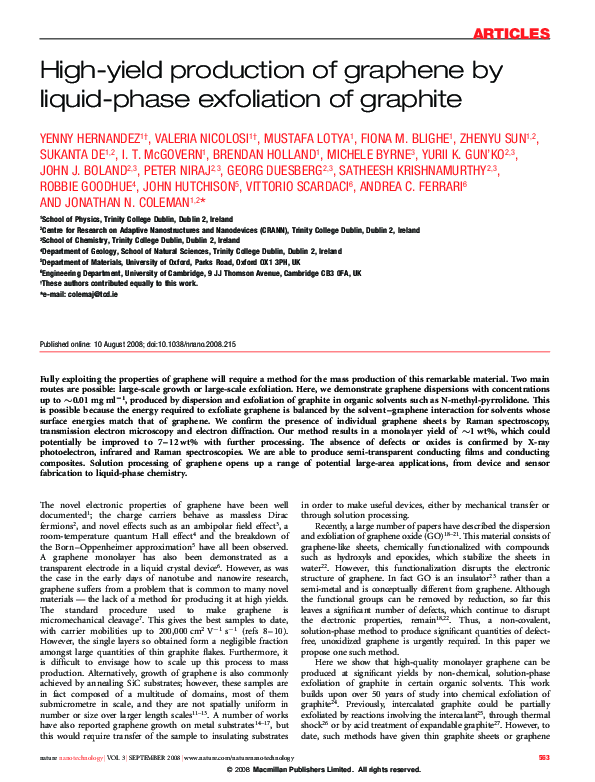 (PDF) Highyield production of graphene by liquidphase exfoliation of