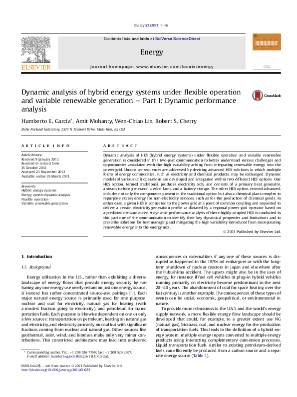 (PDF) Dynamic analysis of hybrid energy systems under flexible ...