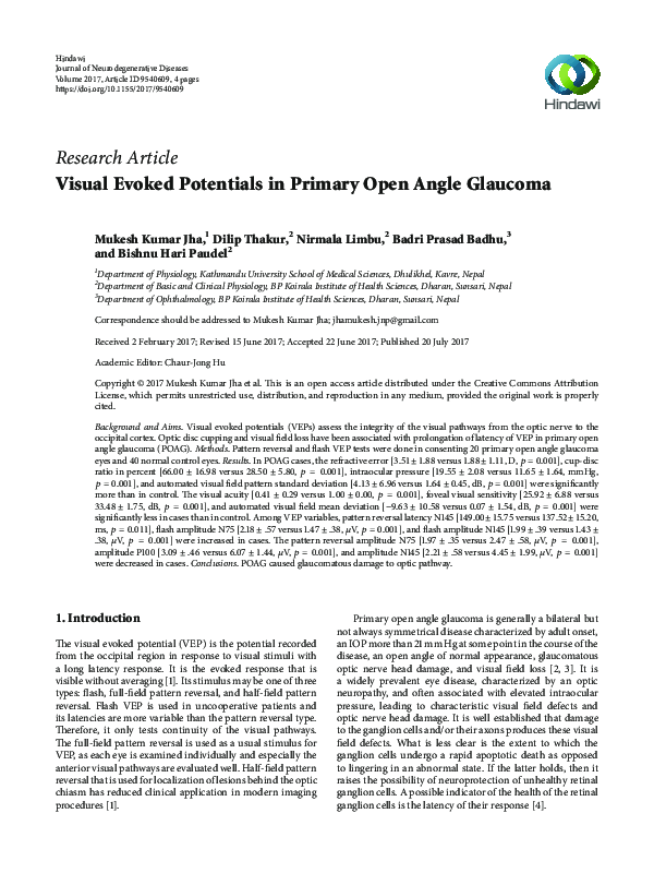(PDF) Visual Evoked Potentials in Primary Open Angle Glaucoma