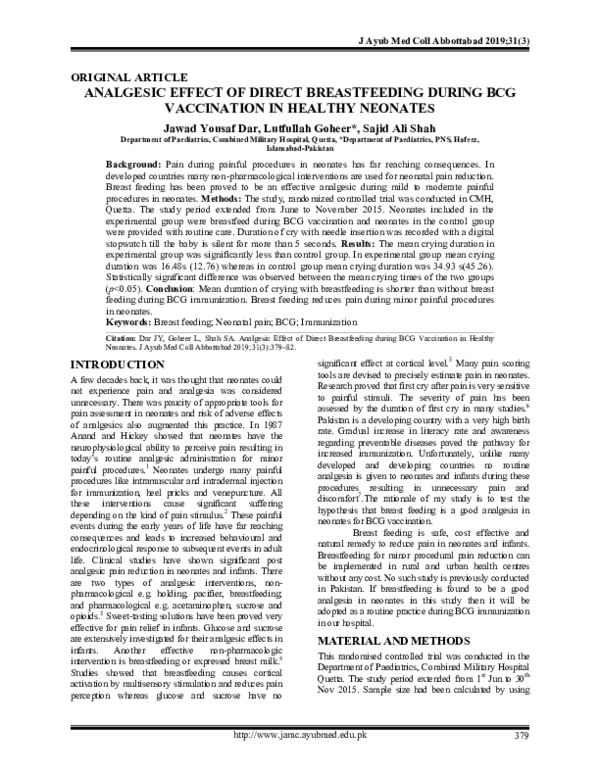 (PDF) Analgesic Effect Of Direct Breastfeeding During BCG Vaccination