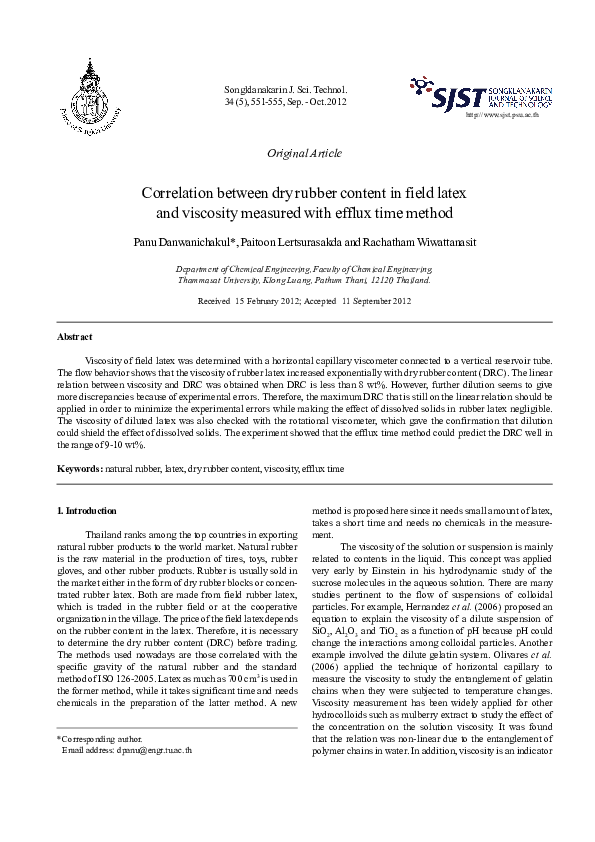 (PDF) Correlation between Dry Rubber Content in Field Latex and