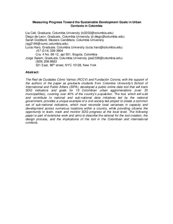 (PDF) Measuring Progress Toward the Sustainable Development Goals in ...