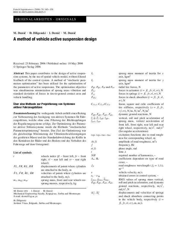 (PDF) A method of vehicle active suspension design