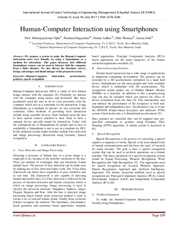 (PDF) Human-Computer Interaction using Smartphones