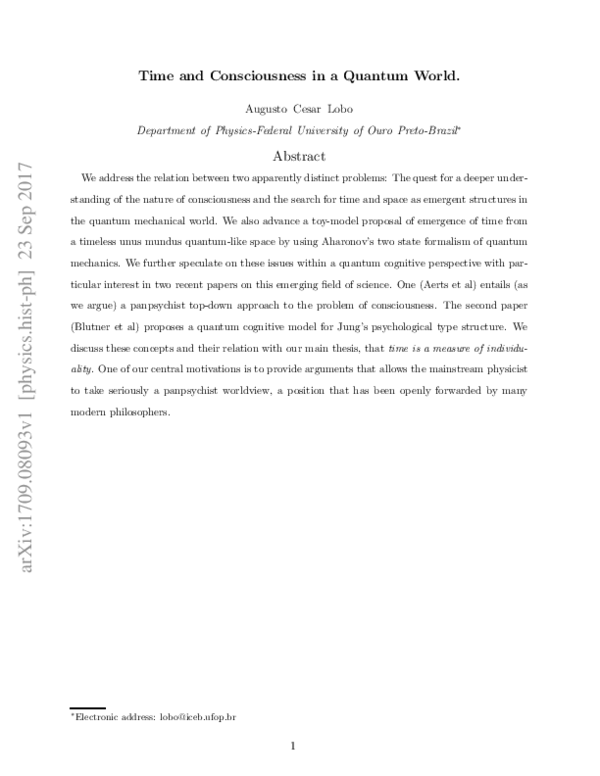 (PDF) Time and Consciousness in a Quantum World