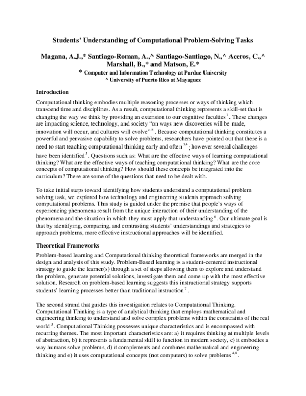 (PDF) Students’ Understanding of Computational Problem-Solving Tasks