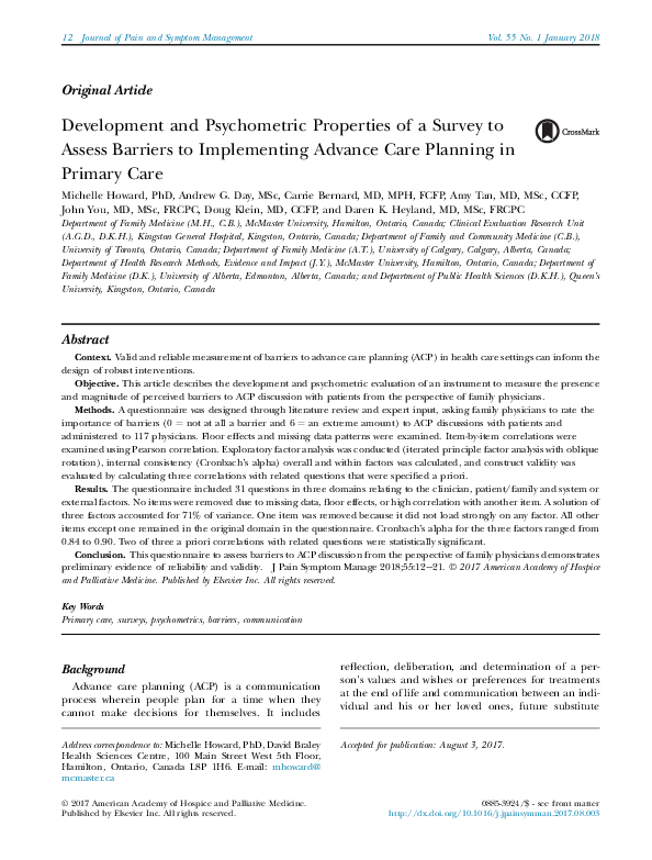 (PDF) Development and psychometric properties of a survey to assess ...