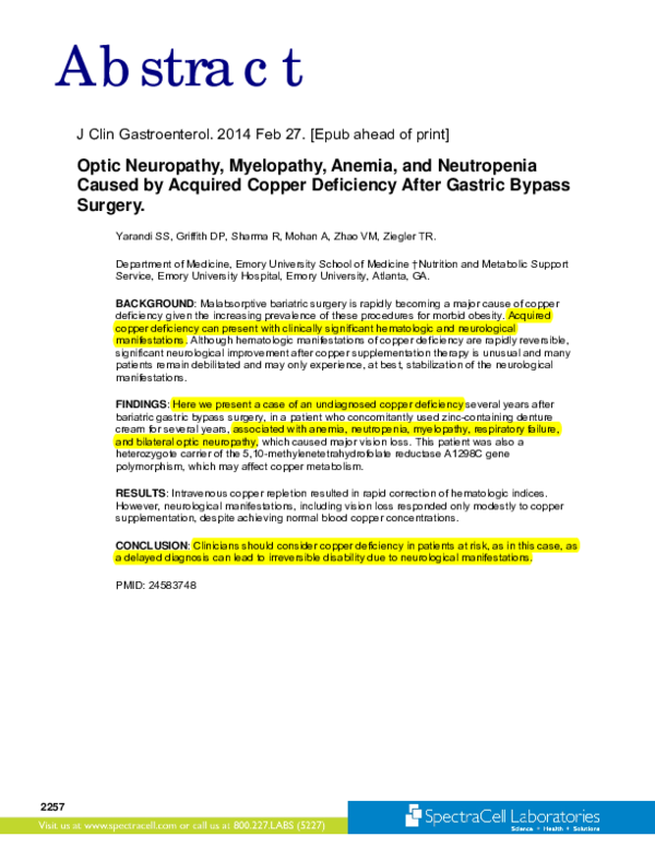(PDF) Optic Neuropathy, Myelopathy, Anemia, and Neutropenia Caused by