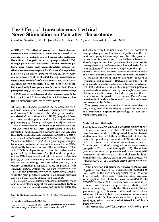 (PDF) The Effect of Transcutaneous Electrical Nerve Stimulation on Pain ...