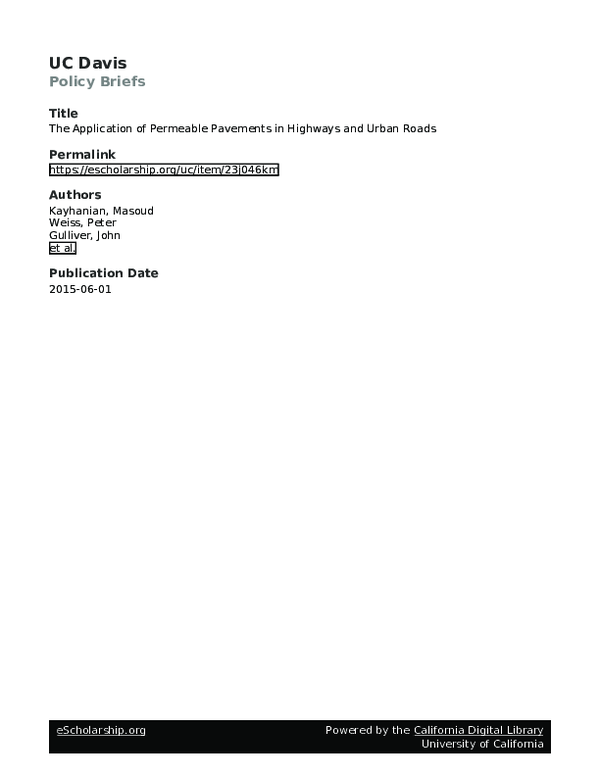(PDF) The Application of Permeable Pavements in Highways and Urban Roads