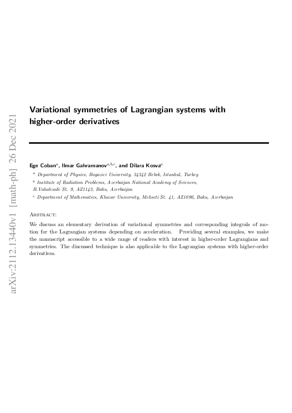 (PDF) Variational symmetries of Lagrangian systems with higher-order ...