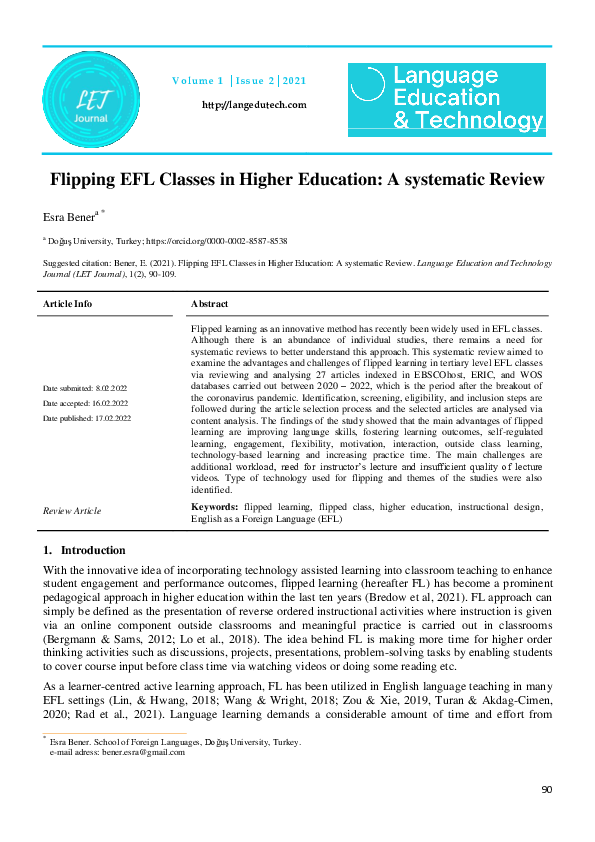(PDF) Flipping EFL Classes in Higher Education: A systematic Review