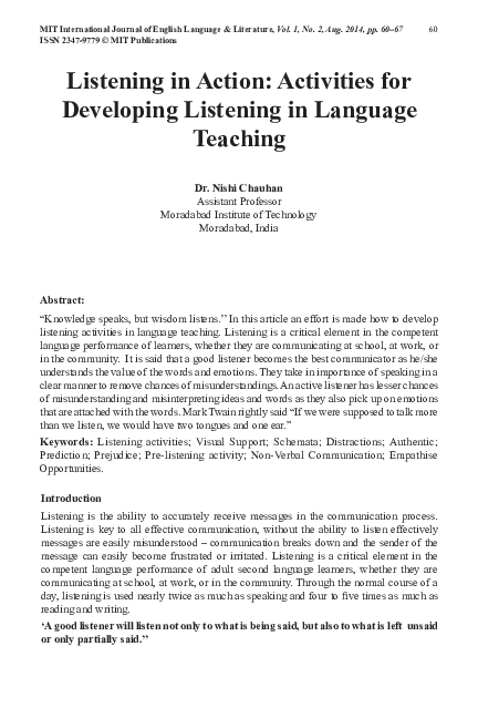 (PDF) Listening in Action: Activities for Developing Listening in ...