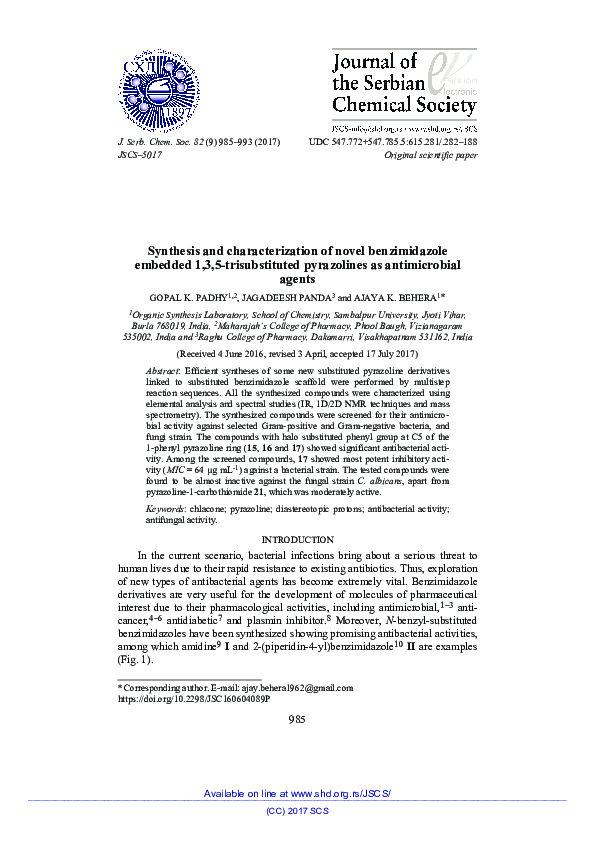 (PDF) Synthesis and Characterization of Novel Benzimidazole Derivatives ...