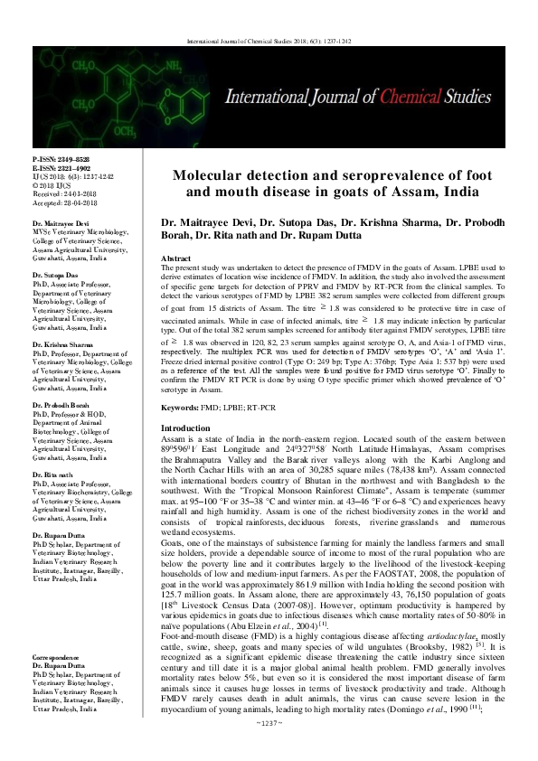 (PDF) Molecular detection and seroprevalence of foot and mouth disease ...