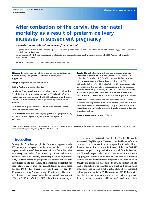 (PDF) After conisation of the cervix, the perinatal mortality as a ...