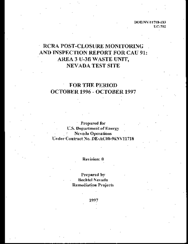 (PDF) RCRA Post Closure Monitoring and Inspection Report for CAU 91 ...
