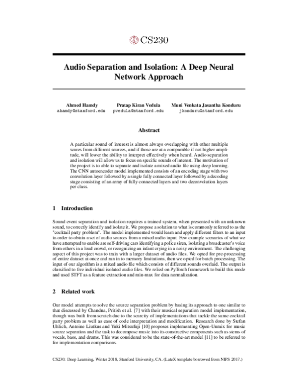 (PDF) Audio Separation and Isolation: A Deep Neural Network Approach