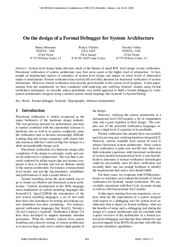 (PDF) On the Design of a Formal Debugger for System Architecture