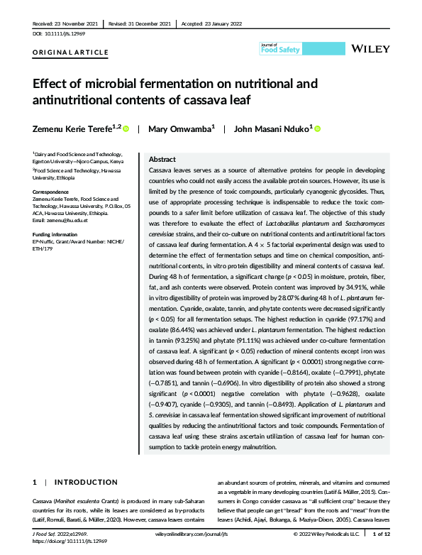 (PDF) Effect of microbial fermentation on nutritional and ...