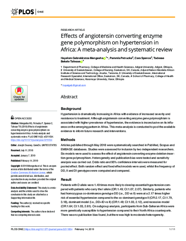 (PDF) Effects of angiotensin converting enzyme gene polymorphism on ...