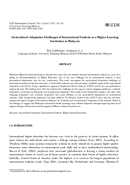 (PDF) Sociocultural Adaptation Challenges of International Students at ...