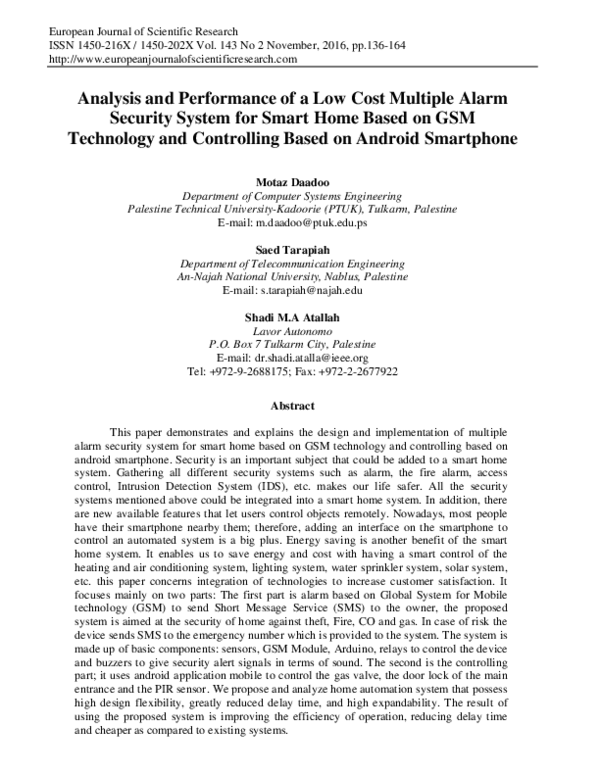 (PDF) Analysis and Performance of a Low Cost Multiple Alarm Security ...