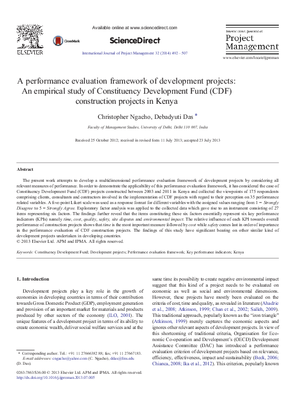 (PDF) A performance evaluation framework of development projects: An ...
