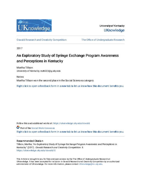(PDF) An Exploratory Study of Syringe Exchange Program Awareness and Perceptions in Kentucky