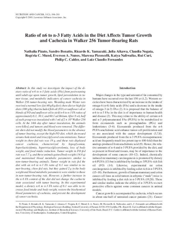 (PDF) n3 Fatty acids, cancer and cachexia a systematic review of the