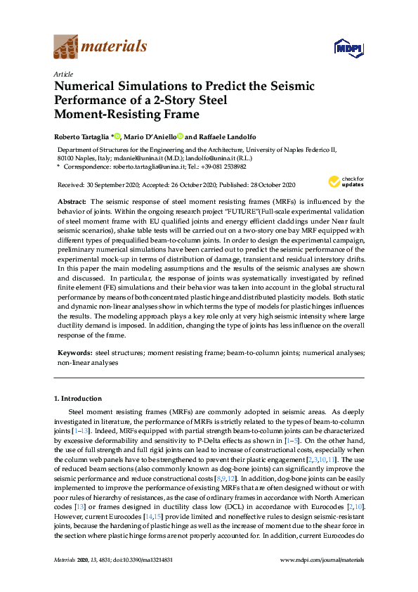 (PDF) Numerical Simulations to Predict the Seismic Performance of a 2 ...