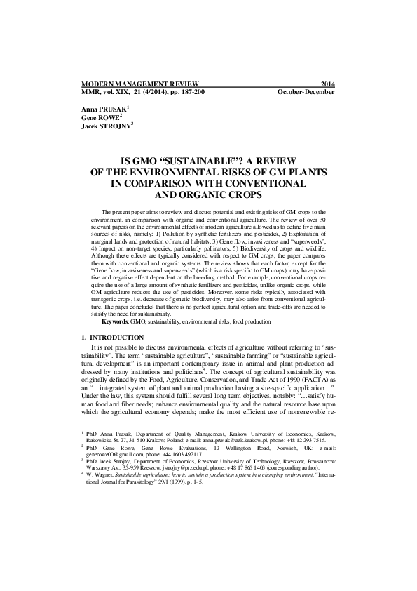 (PDF) Is Gmo “Sustainable”? A Review of the Environmental Risks of GM ...