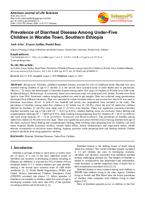 (PDF) Prevalence of Diarrheal Disease Among Under-Five Children in ...