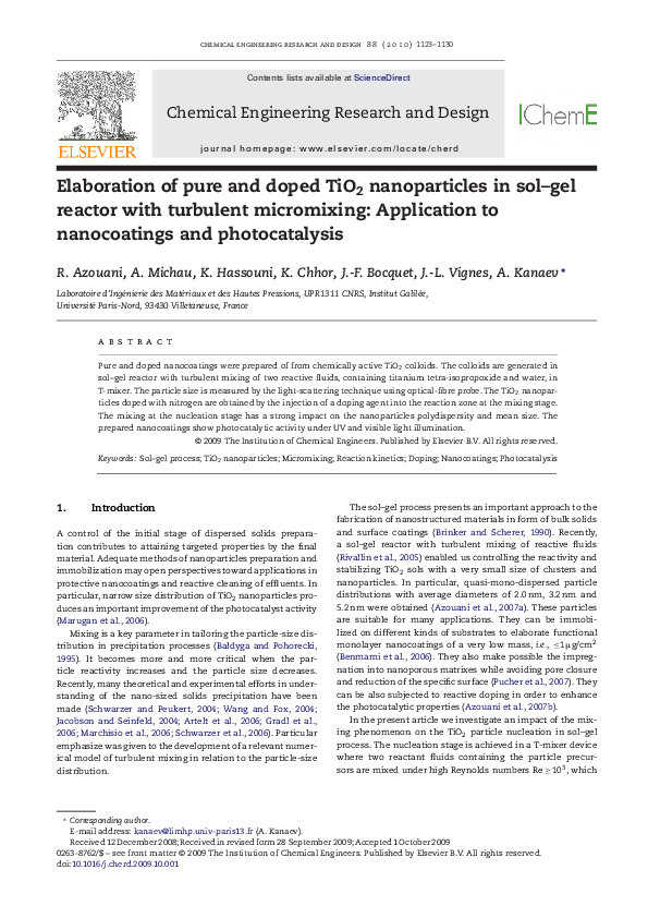 (PDF) Elaboration of pure and doped TiO2 nanoparticles in sol–gel ...