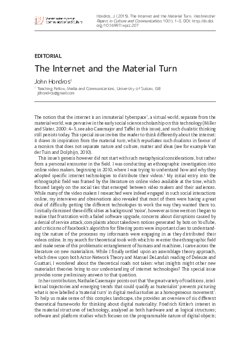 (PDF) The Internet and the Material Turn