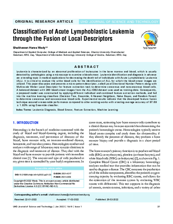 Pdf Classification Of Acute Lymphoblastic Leukemia Through The Fusion